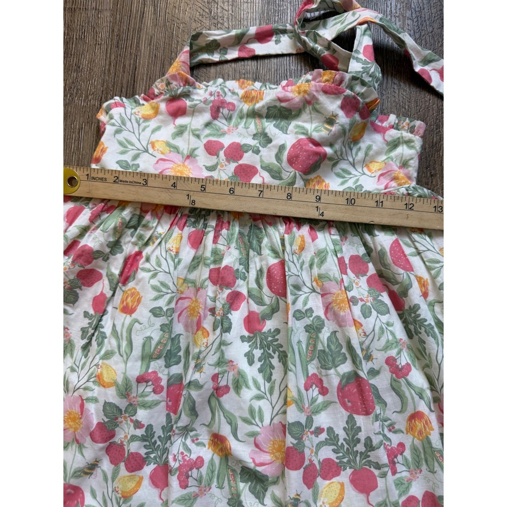 Sigrid Olsen Kids Floral Strawberry Halter Dress Size 7 Pink Green Pom Pom Trim - Picture 4 of 8